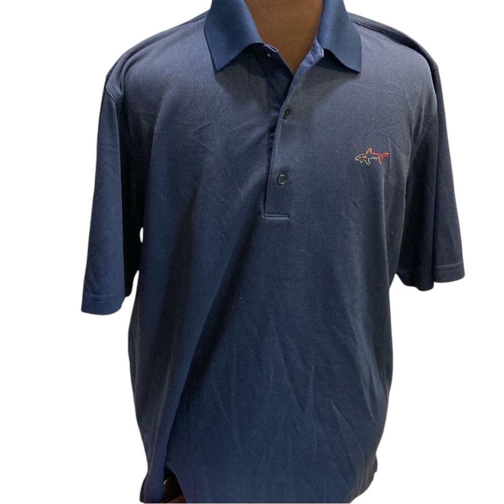 Greg Norman Play Dry Mens L Short Sleeve Golf Polo Shirt Blue Shirt EUC